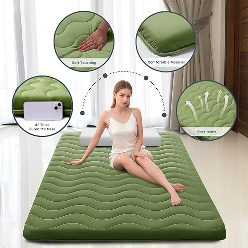 Miniatura 2 de Colchón japonés, 100% espuma cómoda de alta densidad, colchón plegable de 4 pulgadas de grosor, tapete para dormir, ideal para comodidad y apoyo,