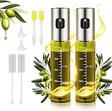 2Pcs Pulverizadora de Aceite de 100 ml, Pulverizador de Aceite para Aceite Comestible, Spray Aceite Cocina con Protección UV, Freidora de Aire Caliente, con Escala y Embudo
