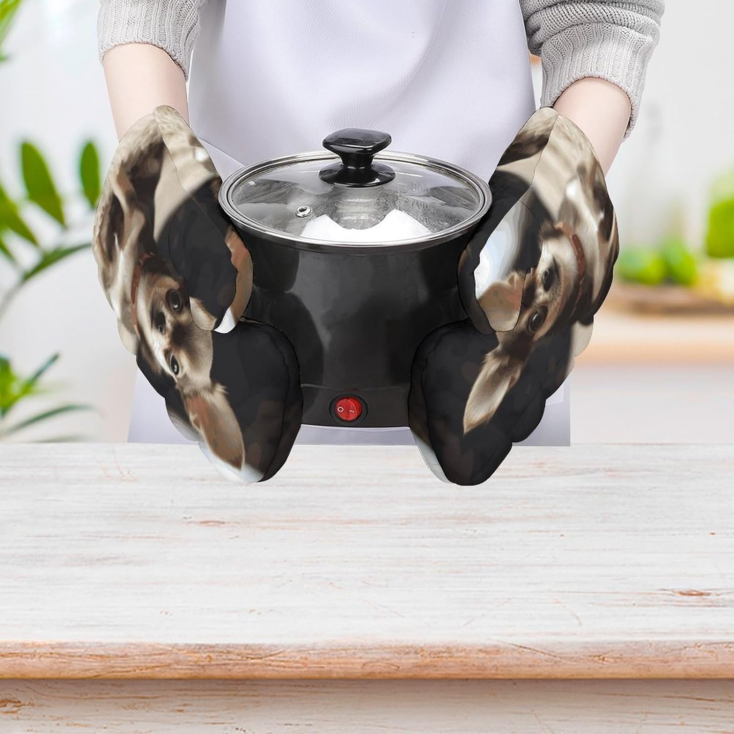 2 Pcs Oven Mitts Heat Resistant Kitchen Gloves Soft Safety Cute Chihuahua Oven Glove for Microwave, Barbecue