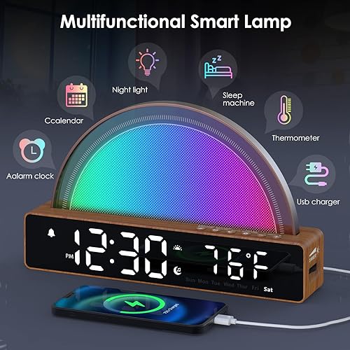 Miniatura 6 de Sunrise Alarm Clock, Wake Up Light Dawn Simulator, Bedside Lamp Color Night Light with USB Charger, Sleep Aid, Loud Sunlight Alarm Clock for Heavy