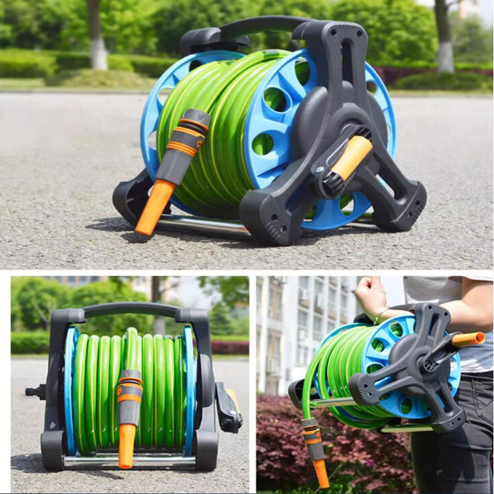 Kit avvolgitubo da giardino, portatubo portatile in ABS, carrello mobile avvolgitubo per prato per patio, cortile, garage (Green 20m)
