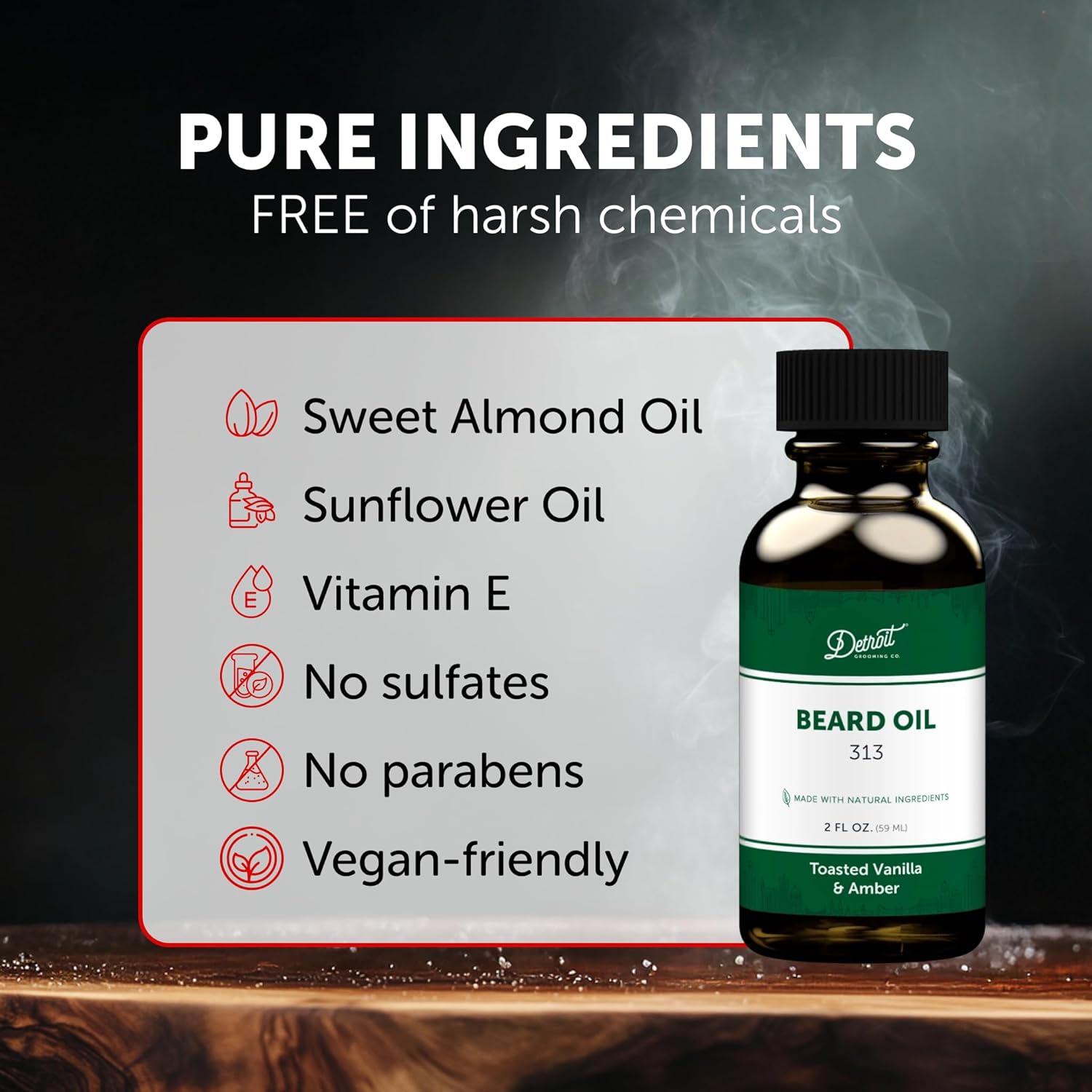 Detroit Grooming Beard Oil | Hydrating & Nourishing Formula with Vitamin E | Toasted Vanilla & Amber • 313 Scent (2 oz)