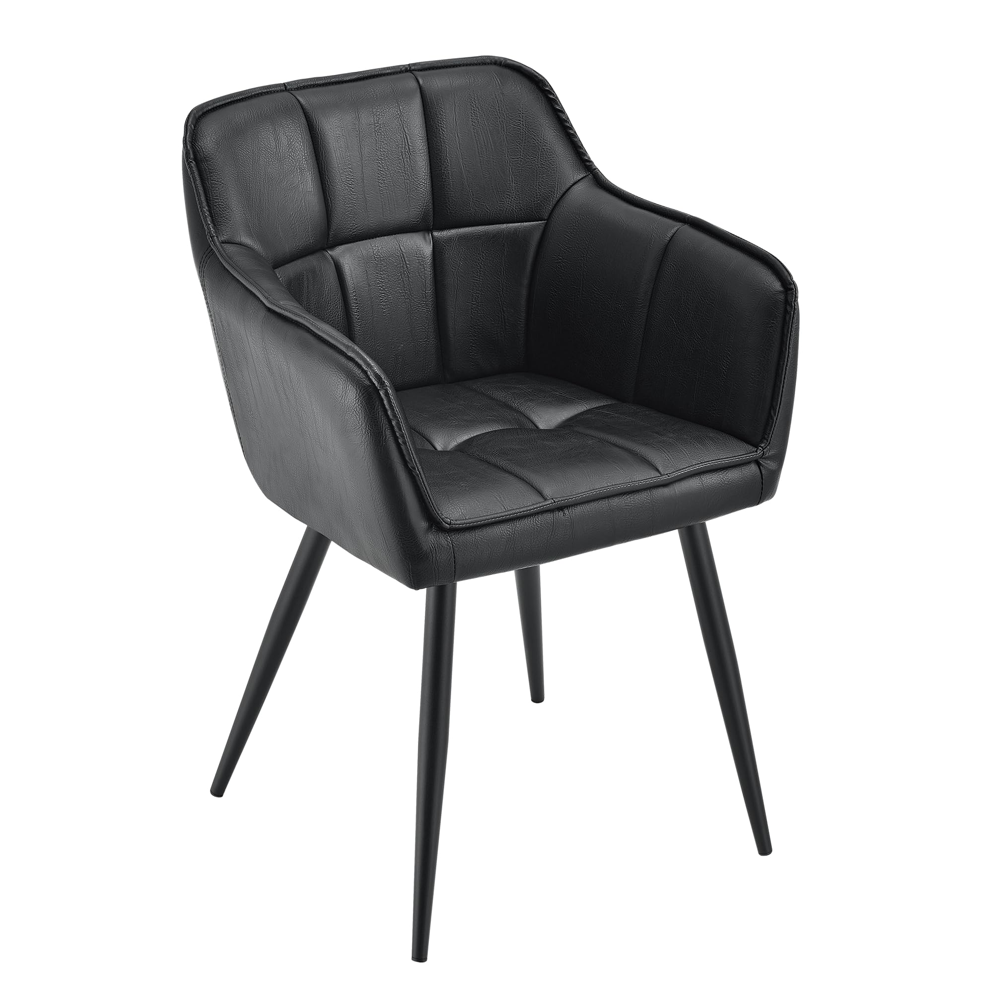 [en.casa] Poltrona Sedia per Sala Pranzo Studio Poltroncina con Braccioli e Schienale Poltrona in Stile Trapuntato Rivestimento in Similpelle - Nero