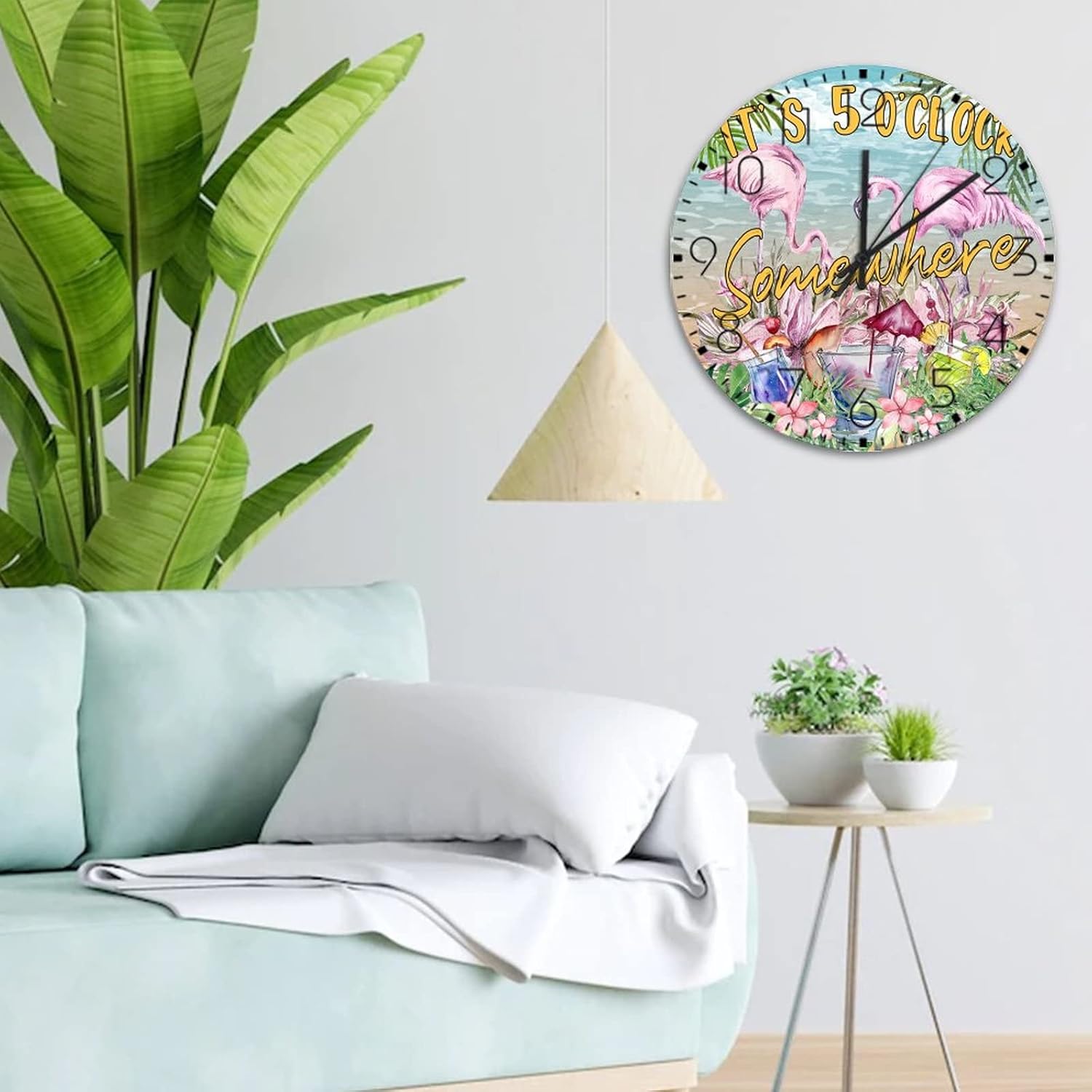 15" Silent Non-Ticking Wall Clocks Battery Operated It's Five O'clock Somewhere Home Decoration for Kids Room Flamingo Summer Hawaiian Toucan Rustic Round Wooden Wall Clock Rustic for Indoor Warehouse