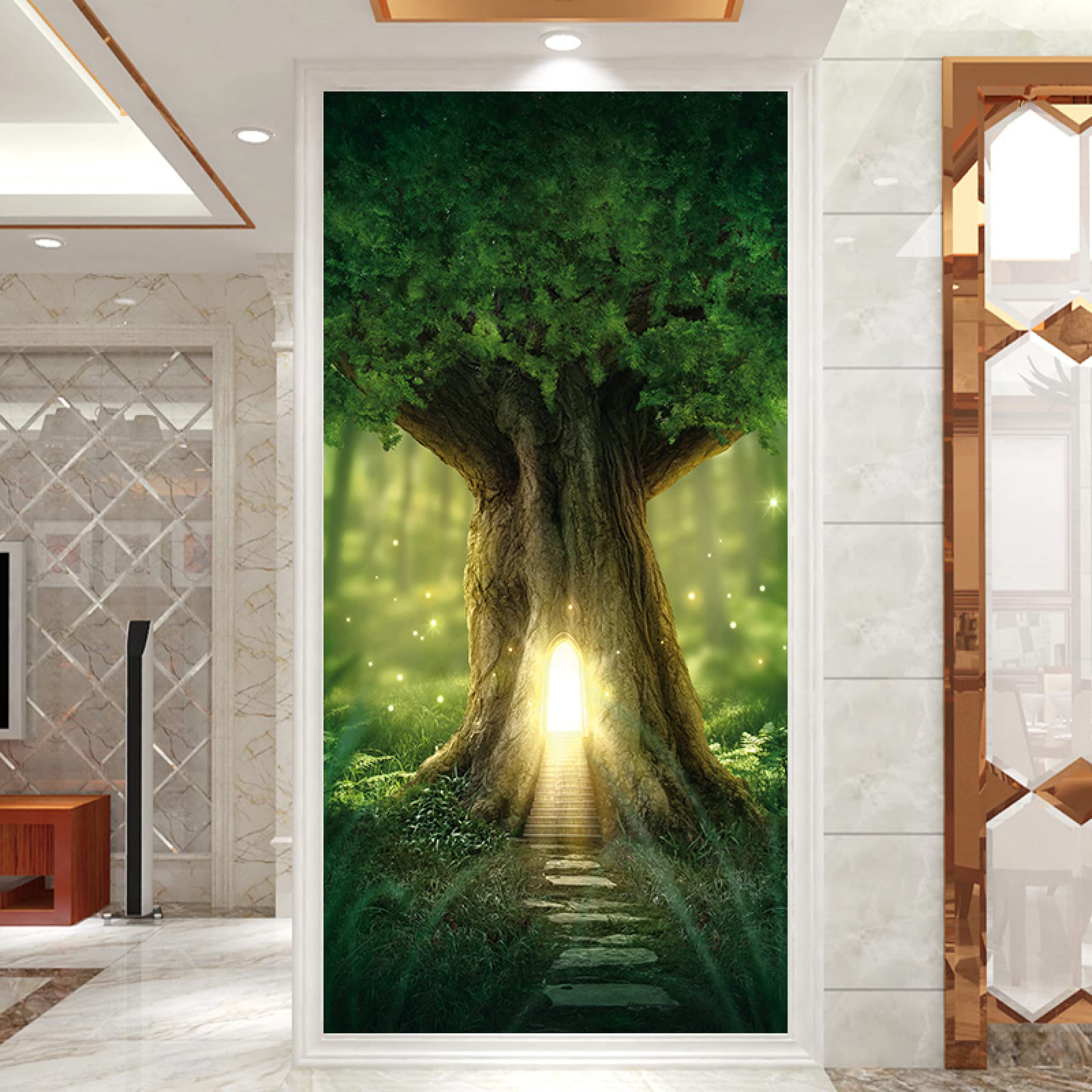 2 Adesivi Murali Per Porte - PVC Rimovibile, Paesaggio Orientale Con Alberi Di Ciliegio, 80x200 Cm