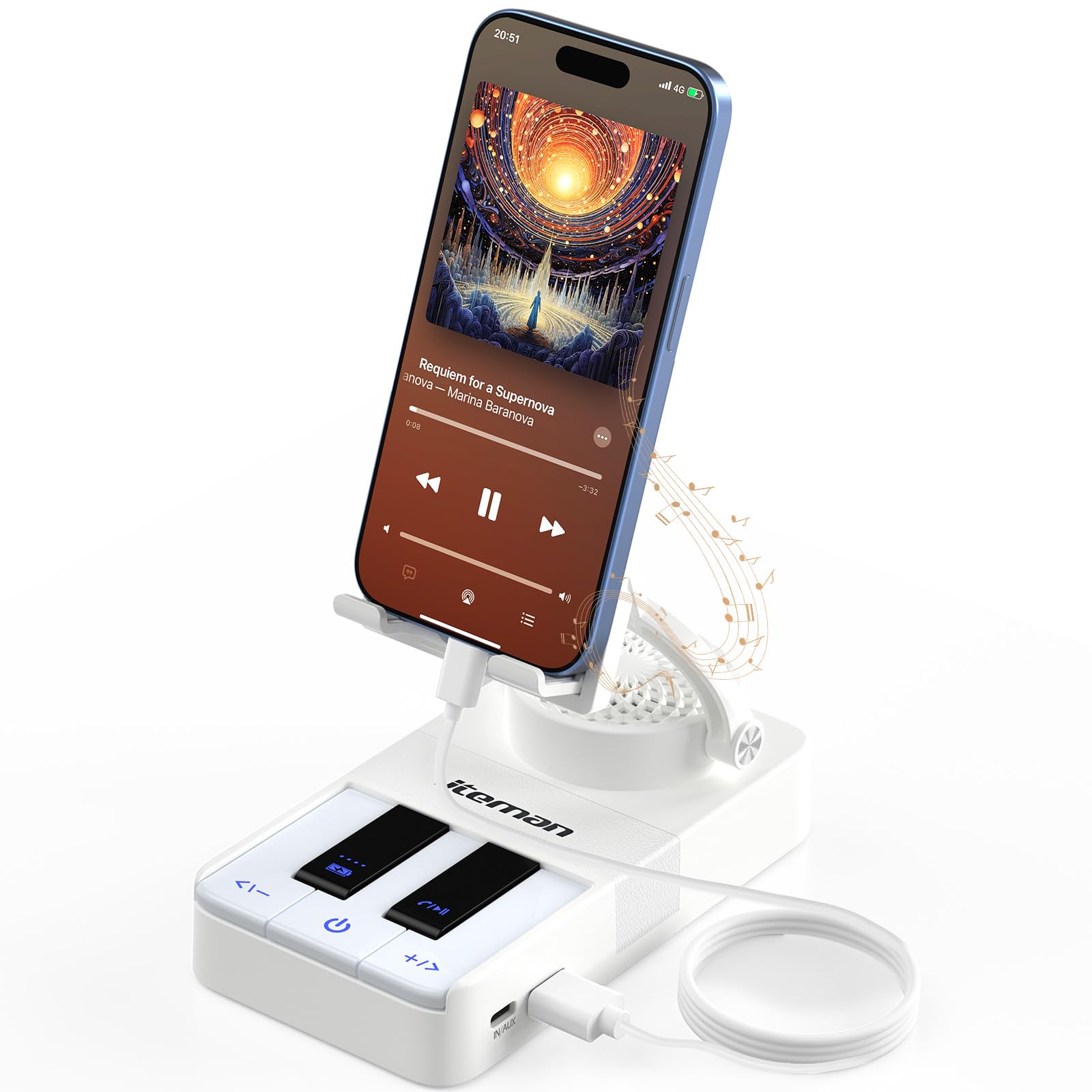 JTEMAN Cell Phone Stand with Bluetooth Speaker and Power Bank,Piano Keys Design,Birthday Gifts for Men Women Dad Mom Husband Boyfriend Cool Tech Gadgets-White