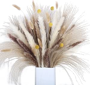 Bouquet De 10 Tiges De Pampas Séchées Naturelles – Décoration D'intérieur Bronze Et Beige, 100 Cm
