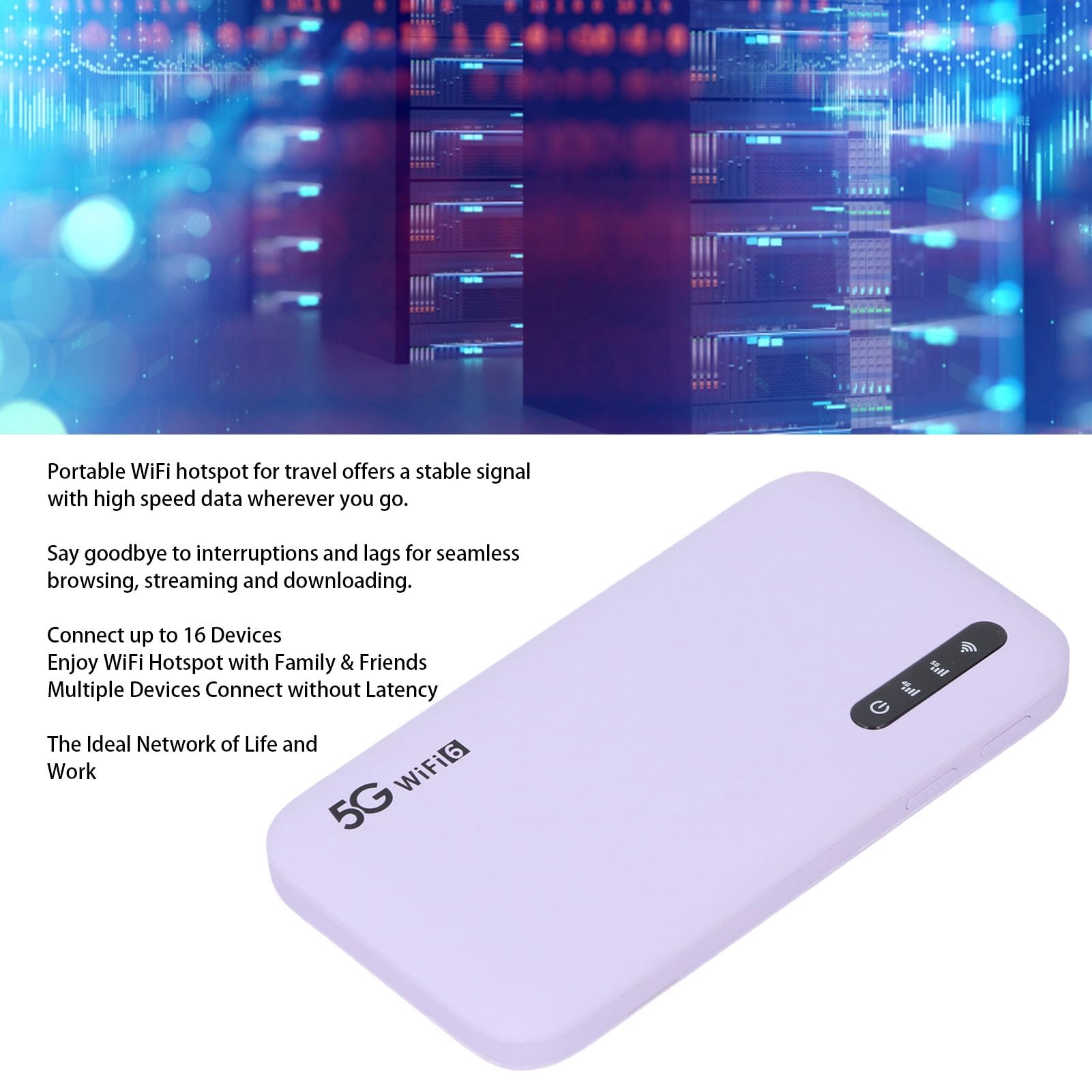 5G Mobilny Hotspot WiFi 6 Router Podróżny z baterią 6100mAh i Gniazdem Nano SIM Obsługa 16 urządzeń 2,77 Gb/s Prędkość IP67 Fioletowy