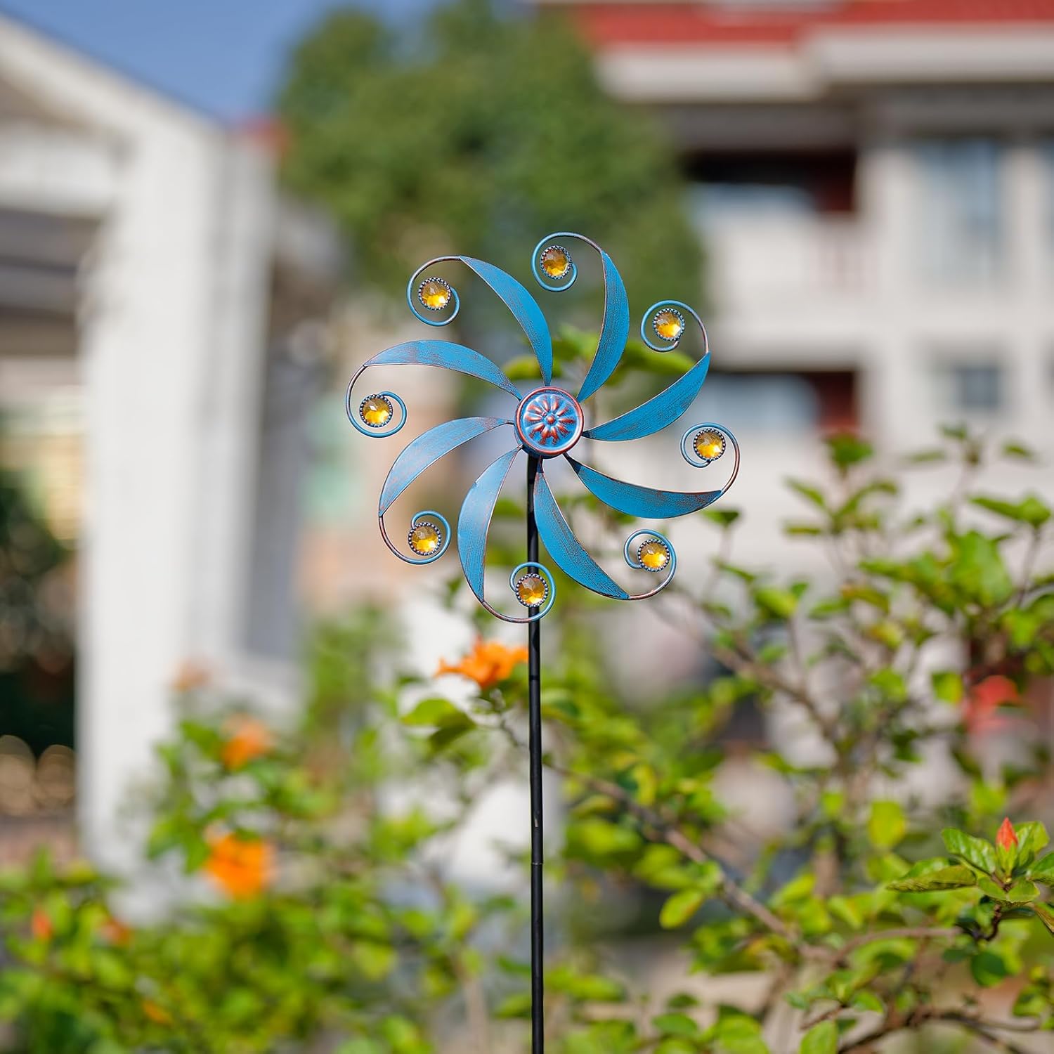 Stargarden 2Pack Wind Spinner, Metal Outdoor Wind Sculptures & Spinners, Small Garden Pinwheels for Yard and Garden Decor(Blue)