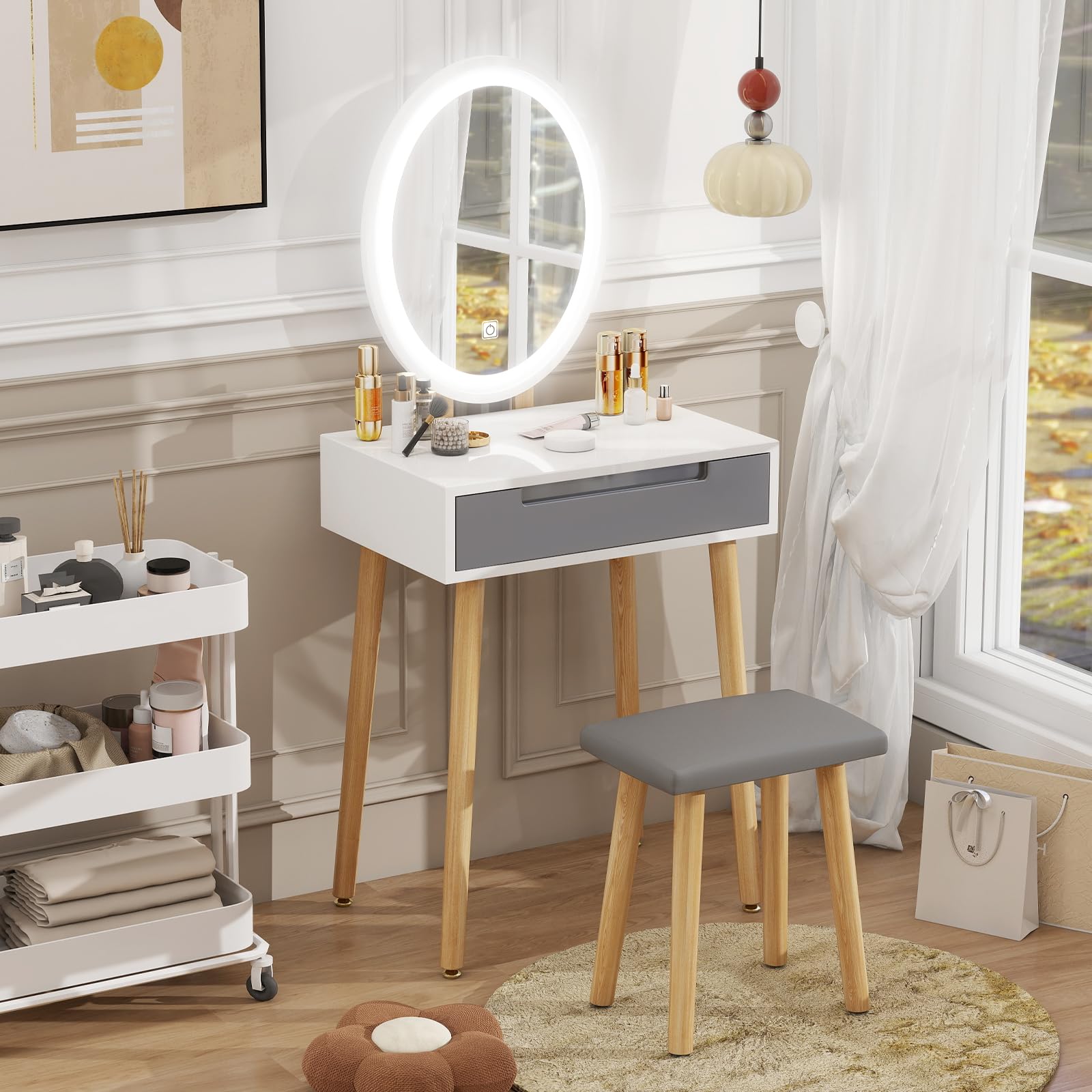 Ensemble De Coiffeuse 120×90×40cm - Table De Maquillage Avec Miroir LED