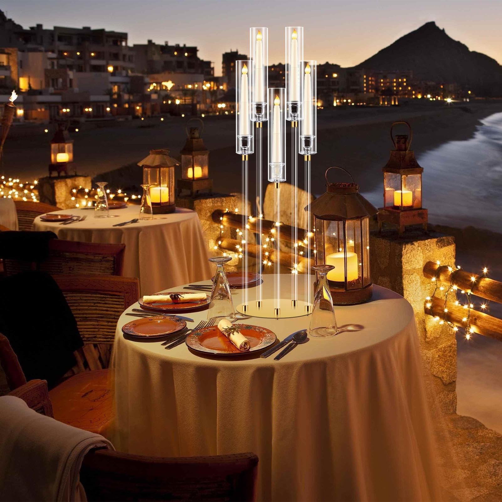 Acrylic Candelabra - Acrylic Candle Holders | Clear Tabletop Candelabra with Removable Lampshade for Easter Ceremony Christmas Dinner