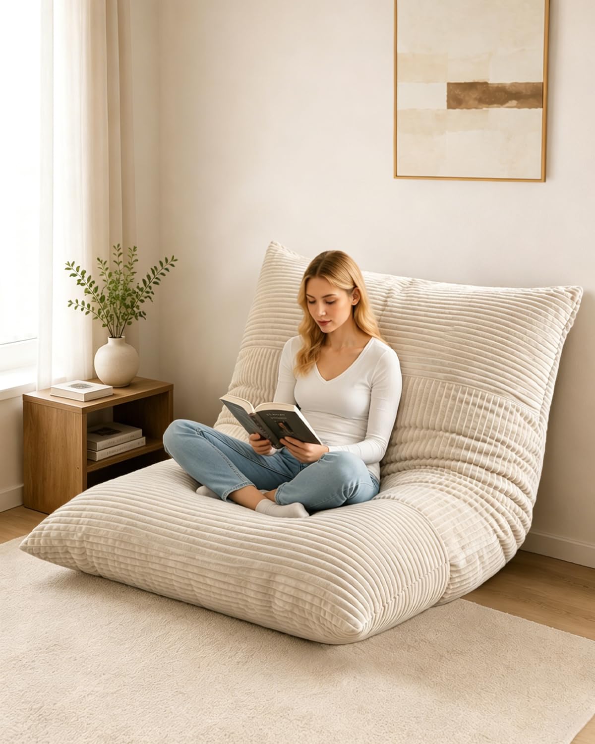 Combet Pouf Géant XXL Fauteuil Adulte, Salon Chambre, Beige
