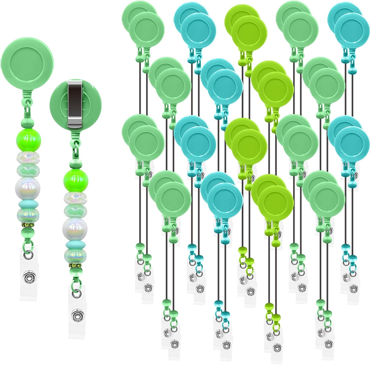 60pcs Candy Beadable Badge Reels Making Kits - Beaded Blank Bars Bulk - Retractable Badge Reel with Belt Clip for ID Name DIY Gift Beadable Items for Nurses, Teachers, Students, Office, Workers