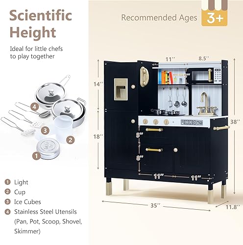 Miniatura 8 de Kinder King Cocina de madera para niños, juego de cocina para niños pequeños, juego de juguetes de cocina con sonidos reales, horno microondas de