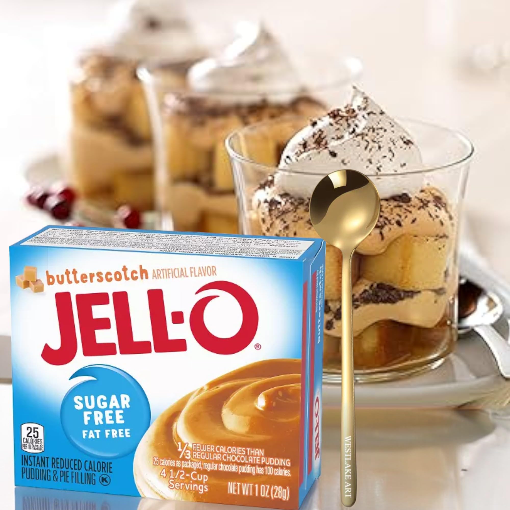 Jello Butterscotch Hazır Puding Karışımı, Şekersiz, 25 Kalori