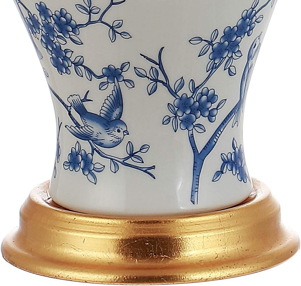 Eyely EYL3009B Apollo 24" Floral Classic LED Table Lamp for Reading Room, Living Room, Office, Bedroom, Cottage, Traditional, Transitional, Blue/White