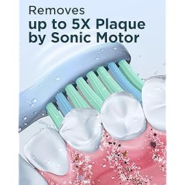 Rtauys M5 Sonic Electric Toothbrush for Adults and Kids - Rechargeable Electric Toothbrush Kids Ages 12+ and Adults with 8 Brush Heads & Travel Case, 120 Days Battery Life - Light Blue