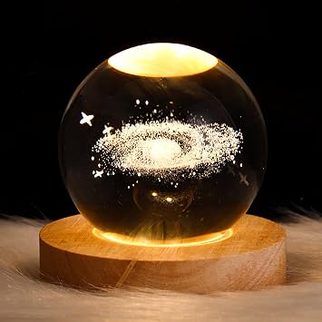 FQQWEE 3D Crystal Saturn Lamp With Wood Base, Solar System Night Light, LED Galaxy Planet Nightlight for Bedroom Decor, Art Presents #1