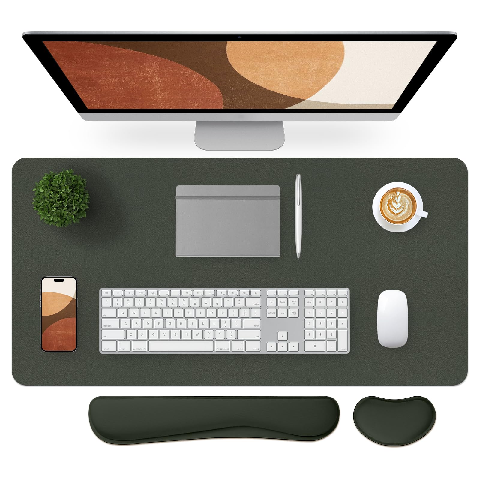 Bloss Leather Desk Pad Protector, Large Mouse Pad, Office Desk Mat, Non-Slip PU Leather Desk Blotter, Laptop Desk Pad, Waterproof Desk Writing Pad for Office and Home (Jungle Green, 31.5" x 15.7")