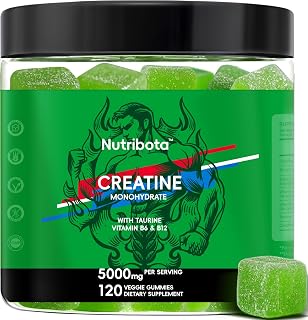 Sugar Free Creatine Monohydrate Gummies 5g for Men & Women, with Taurine, Vitamin B6 & B12, Chewable Creatine Monohydrate Supplement, Natural Apple Flavor, 120 Gummies