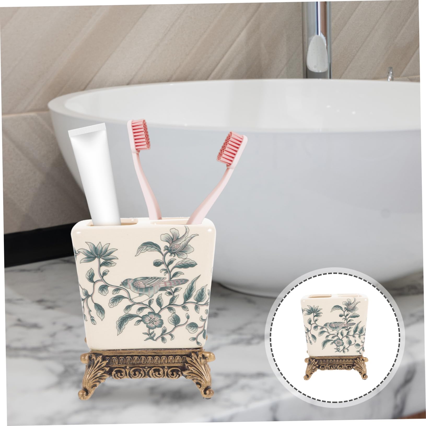 Garneck Keramik Zahnbürstenhalter mit Multifunktionalem Design für Kleines Badezimmer Vintage Stil Zahnputzbecher für Küche und Bad