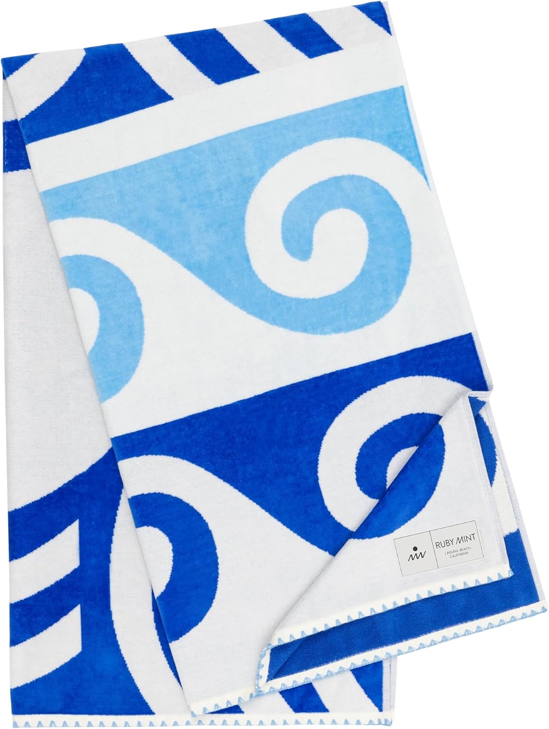Milos Towel Blue and Light Blue Wave Block Pattern image 2
