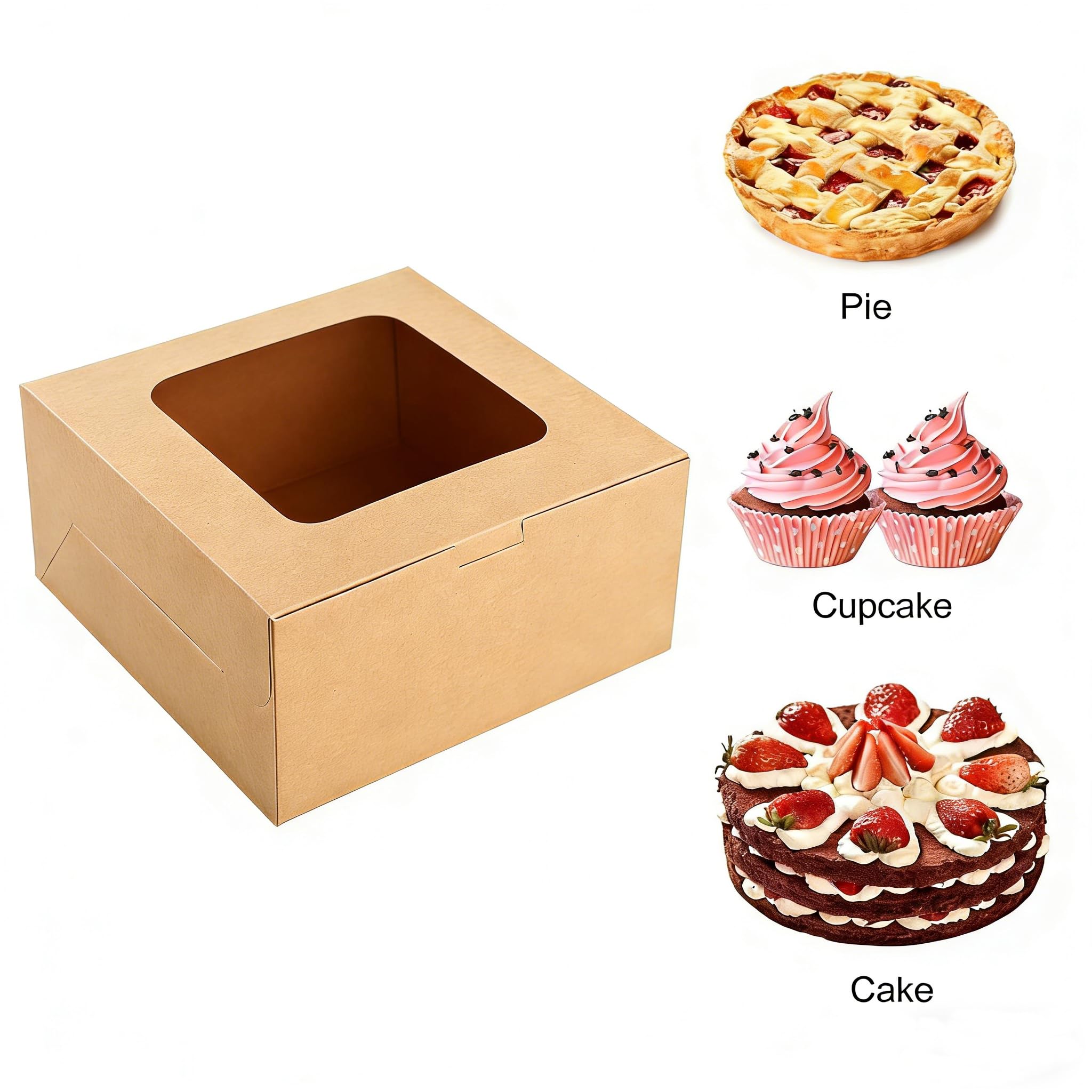 SmilerSmile 24 cajas cuadradas para tartas de 25.4 x 25.4 x 12.7 cm, cajas de pastelería con ventana para pasteles, pasteles, chocolates, galletas, pasteles, fiesta de cumpleaños, boda/10 pulgadas