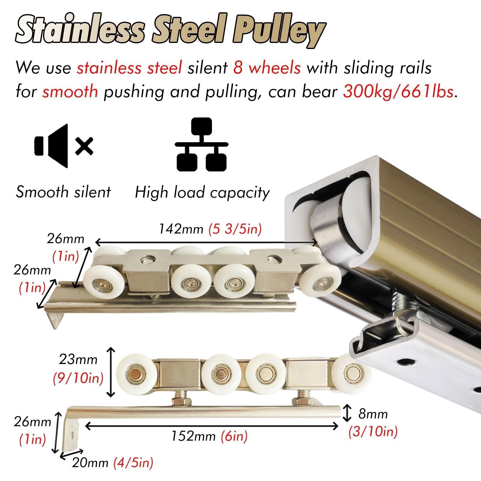 Aluminiowe okucia kieszonkowe do nowoczesnych drzwi do stodoły o długości 0,9 m - 2,4 m - gładki system szyn do drzwi przesuwnych z lustrem łatwy montaż 254 cm długości stylowe brązowe wykończenie