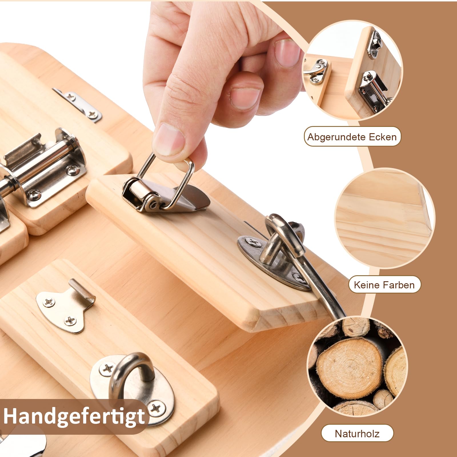 Potatomato Montessori Busy Board 21-in-1 Holzspielzeug Lernspielzeug Kinder Sensorik- Motorikspielzeug mit Puzzle - Babyspielzeug Geschenk für Jungen Mädchen Autismus Spielzeug