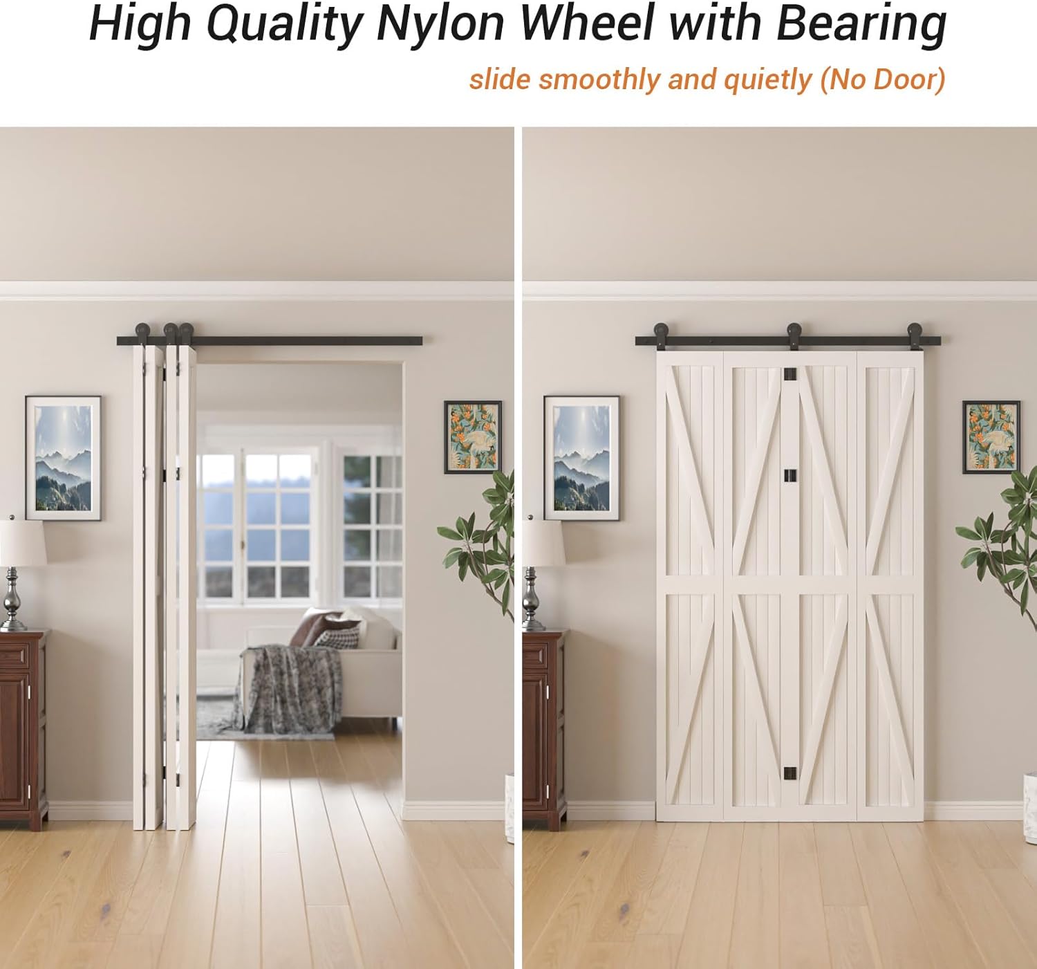 CCJH 68" Bi-Folding Barn Door Hardware Track Kit for 4 Less Than 16.5" Wide Doors Panels,New Accordion Style,Sturdy and Smoothly(Door Not Included)