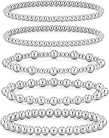 Adoyi 14K Gold Plated Waterproof Beaded Bracelets for Women - Stretch Stackable 5PCS Adjustable Gold Jewelry Gift Set