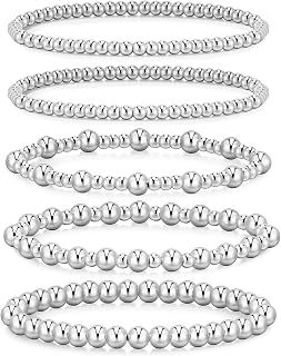 Adoyi 14K Gold Plated Waterproof Beaded Bracelets for Women - Stretch Stackable 5PCS Adjustable Gold Jewelry Gift Set