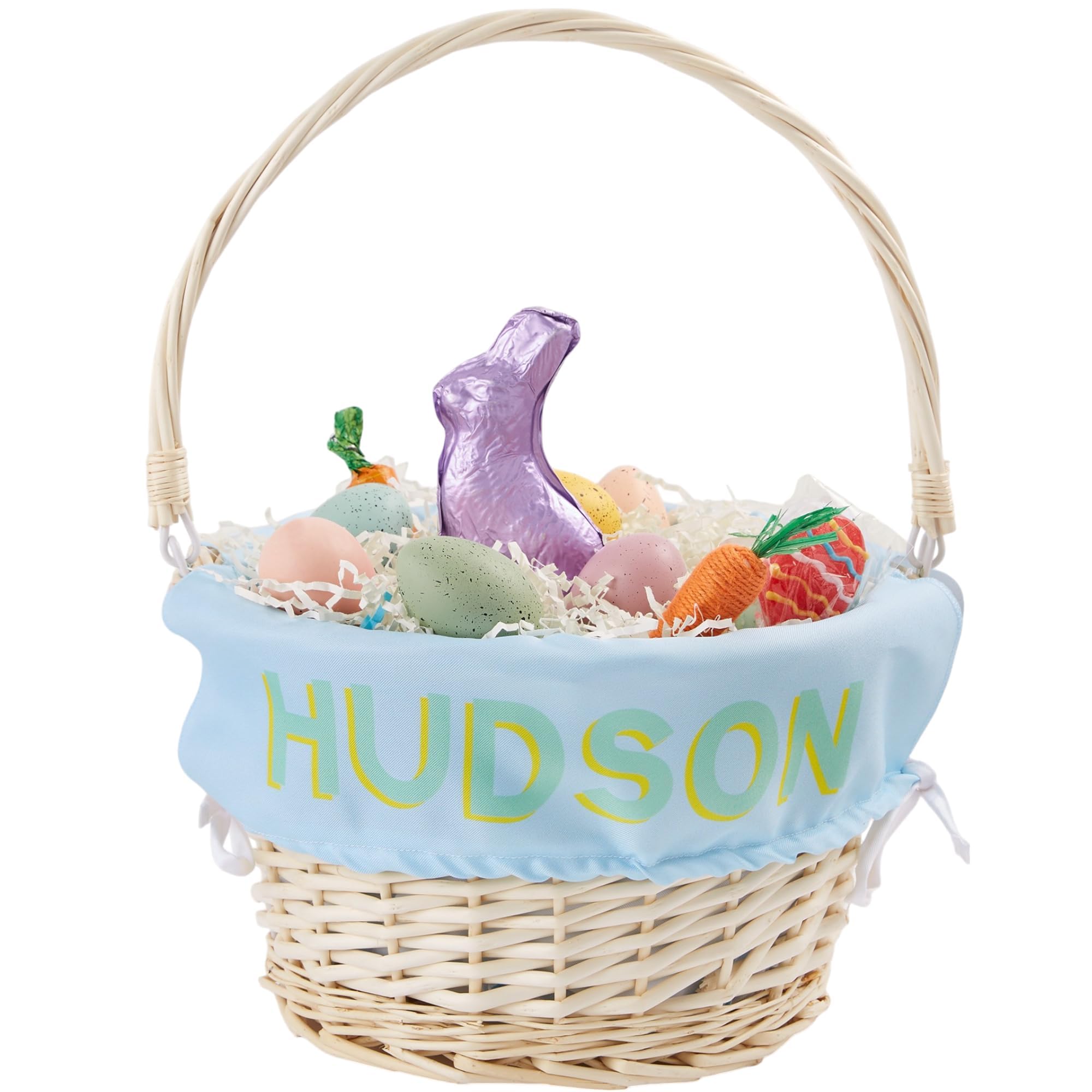 Personalization Universe Custom Shadow Name Embroidered Natural Easter Basket with Folding Handle – Personalized Easter Basket for Kids – Decorative