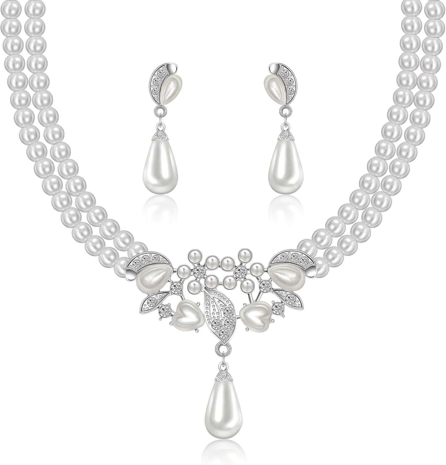 Pearl Necklace and Earrings Set, Bracelets Sets Simulated Pearl Bride Wedding Jewelry Set Accessories Wedding Necklace Jewelry Silver Gold Birthday Jewelry for Women