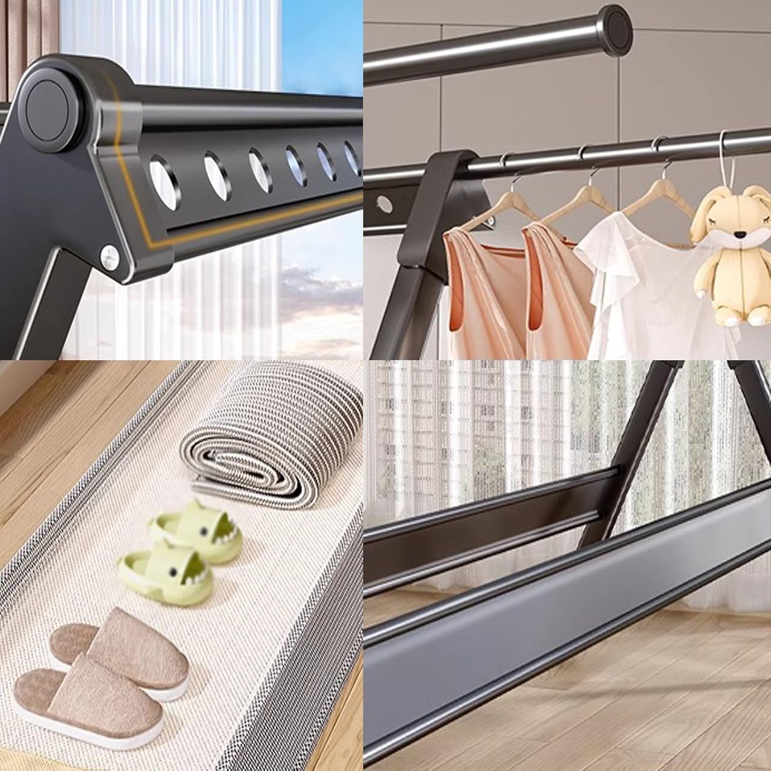 Expandable X S Laundry Rack - Portable Metal Clothes Drying Stand with Storage Shelf, Foldable Airer for Bedroom, Living Room, Balcony - Space-Saving Heavy-Duty Clothesline
