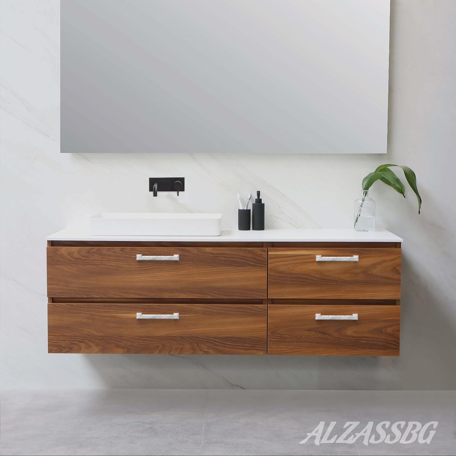 Alzassbg 6 Pack White Marble Zinc Alloy Cabinet Pulls, 5 Inch(128mm) Hole Centers Metal Cabinet Handles Kitchen Hardware for Cabinets AL3071WMB