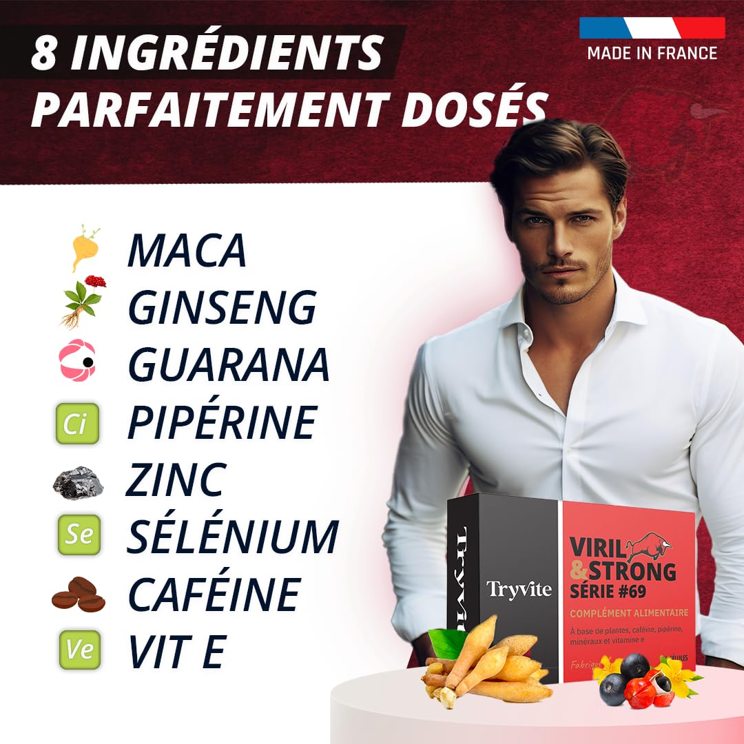 TRYVITE | Formule pour Homme actifs | 60 Gélules | Avec Ginseng -MACA- Guarana - Zinc