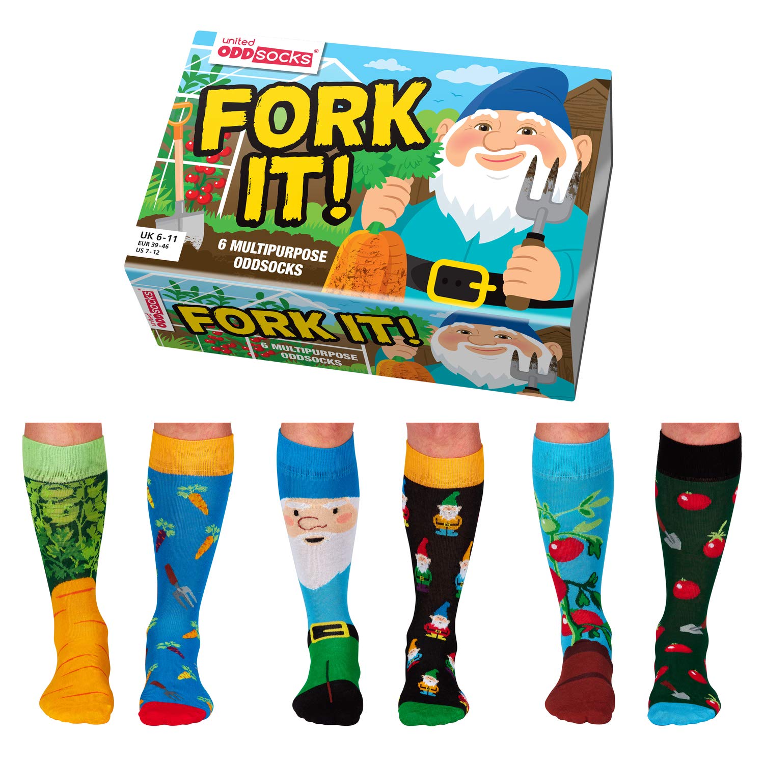 United Oddsocks Fork It - Box of 6 Mens Oddsocks UK 6-11 EUR 39-46 US 7-12