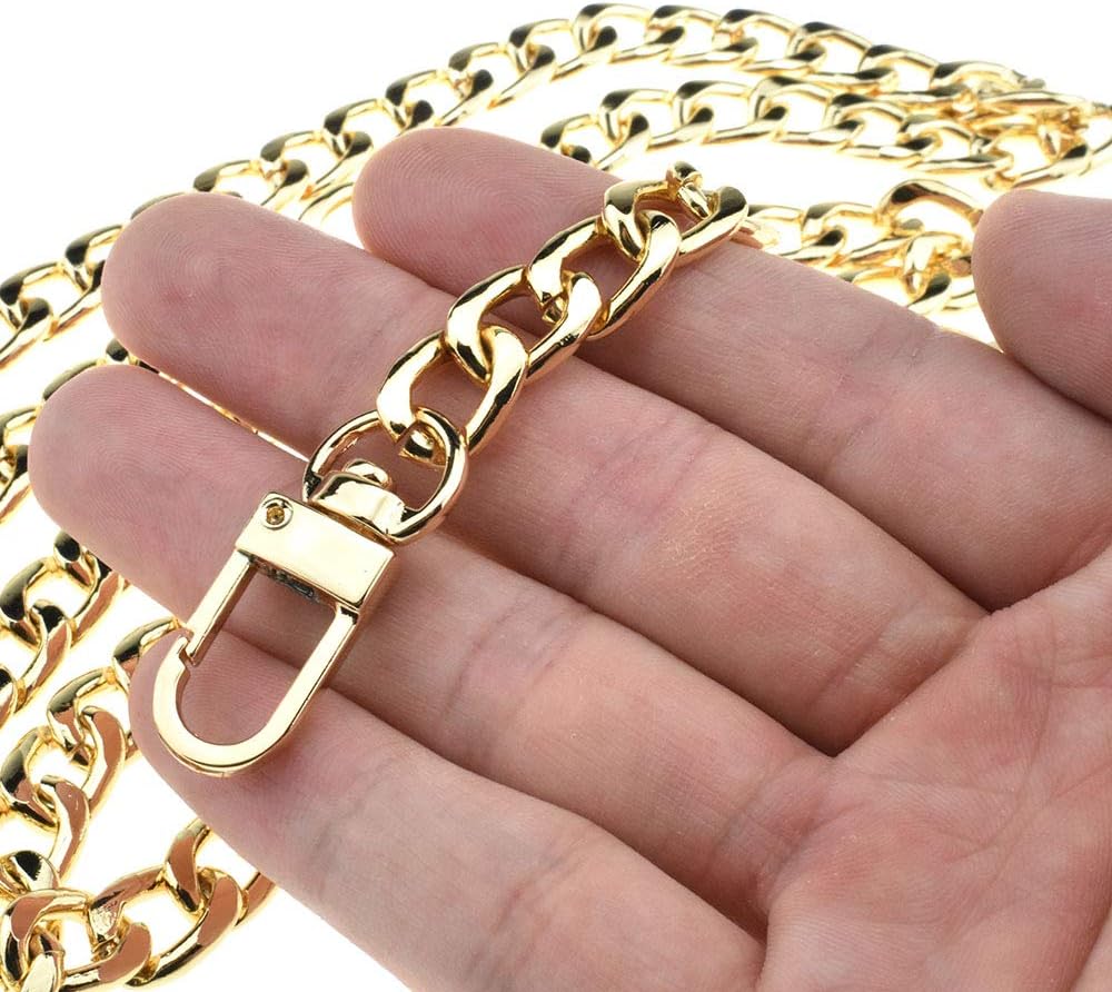 HAHIYO Purse Chain Strap 51.2 inches SPOT-ON Gold for Shoulder Cross Body Sling Purse Handbag Clutch Replacement Comfortable Flat 0.4' Wide Enough 2.4mm Extra Thick Metal 1 Pack