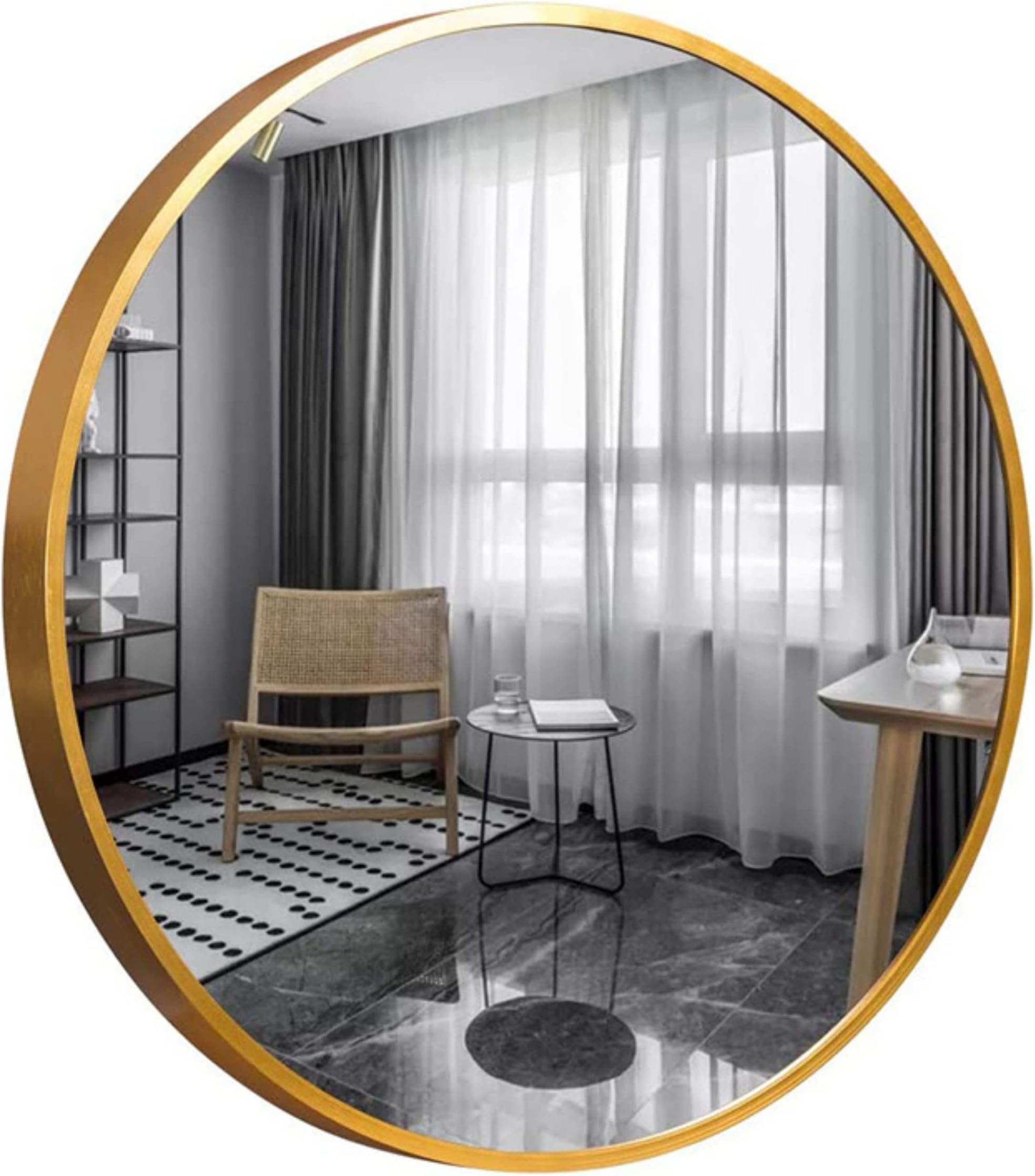 GOLD&CHROME UNIQUE DESIGN Round mirror in frame 63cm, wall mirror, make-up mirror, mirror for bathroom, dressing room or living room, grey