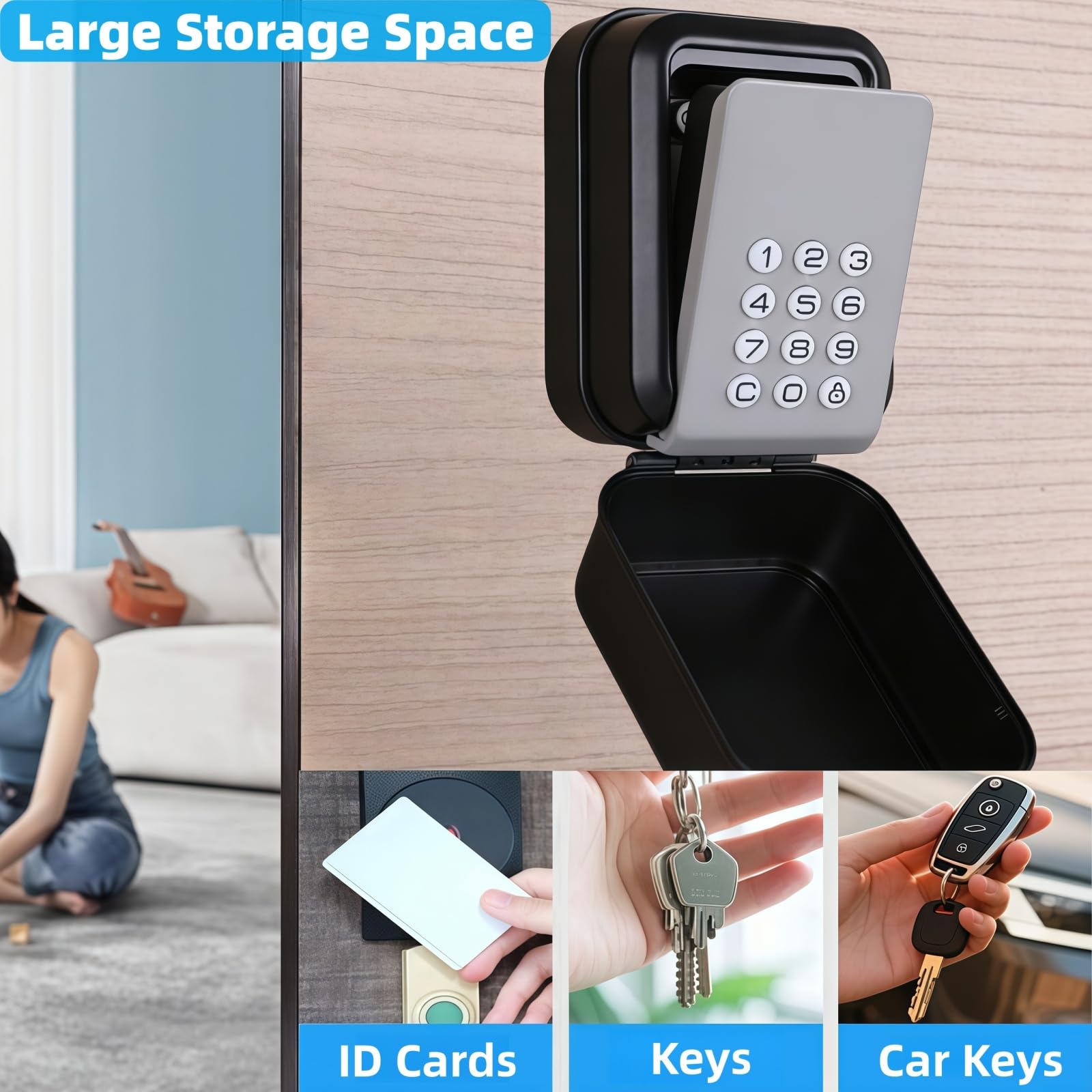 Caja fuerte electrónica inteligente para llaves, caja de llaves de pared con cerradura de 12 dígitos, Bluetooth o cerradura de combinación, cubierta impermeable para Airbnb, garaje, escuela y oficina