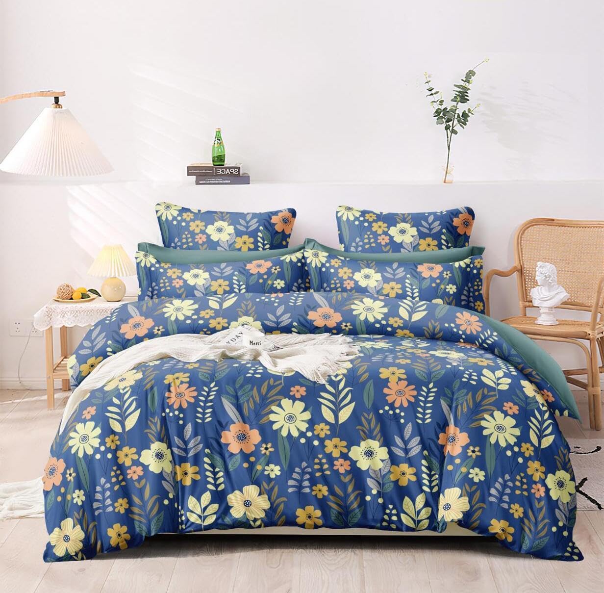 DECOR2ADMIRE 300TC Glace Cotton Printed Super King Size Bedsheet with Two Pillow Covers, 108 x 108 Inches or 9 Feet x 9 Feet - Dark Blue Floral (B09RW9WMRP) Amazon Price History, Amazon Price Tracker