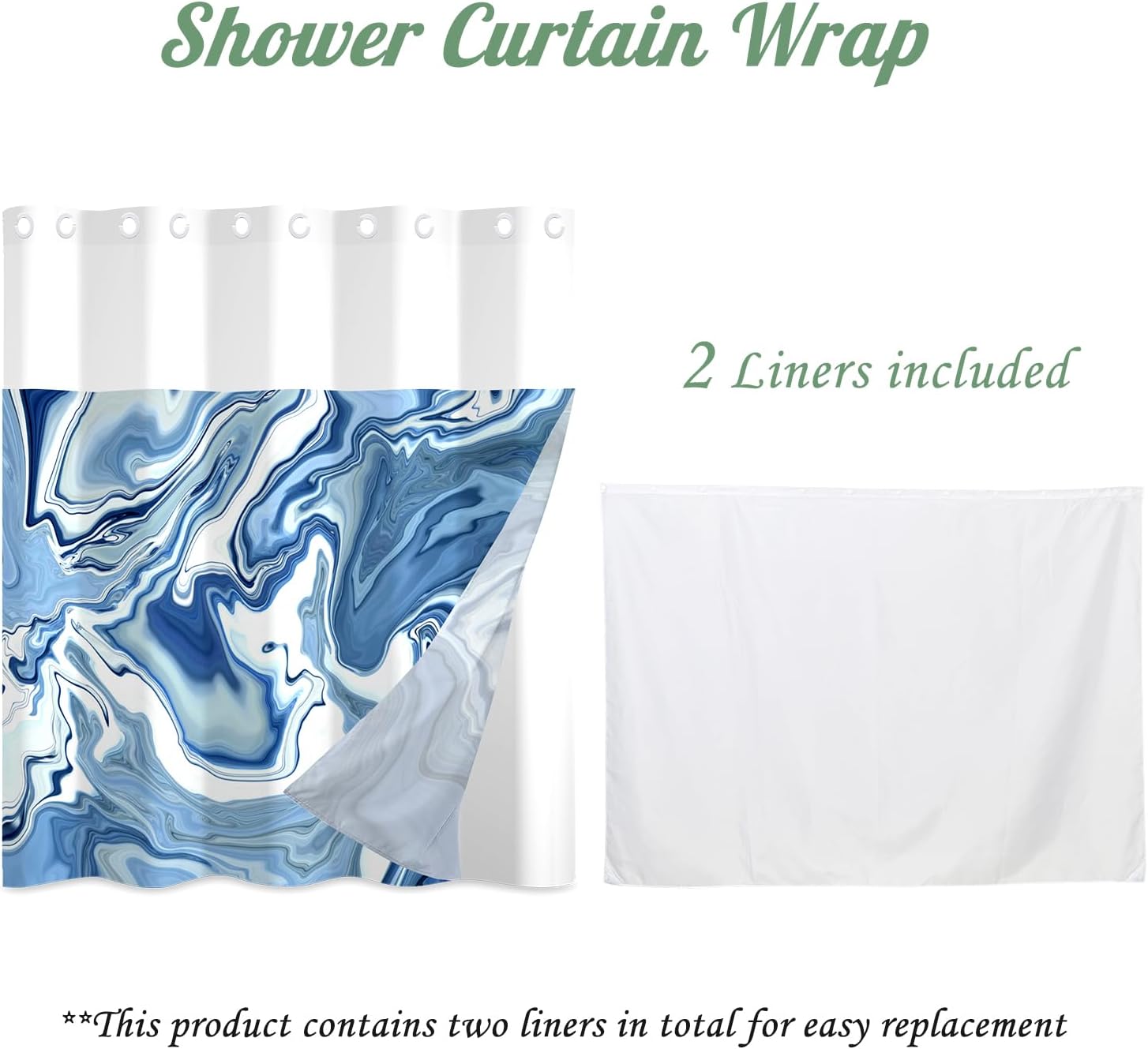71x71 Inch Without Hook Marble Shower Curtain and Liner Set Watercolor Ink Art Painting Snap in Shower Curtains for Bathroom Modern Funky Neutral Bathroom Set for Decor