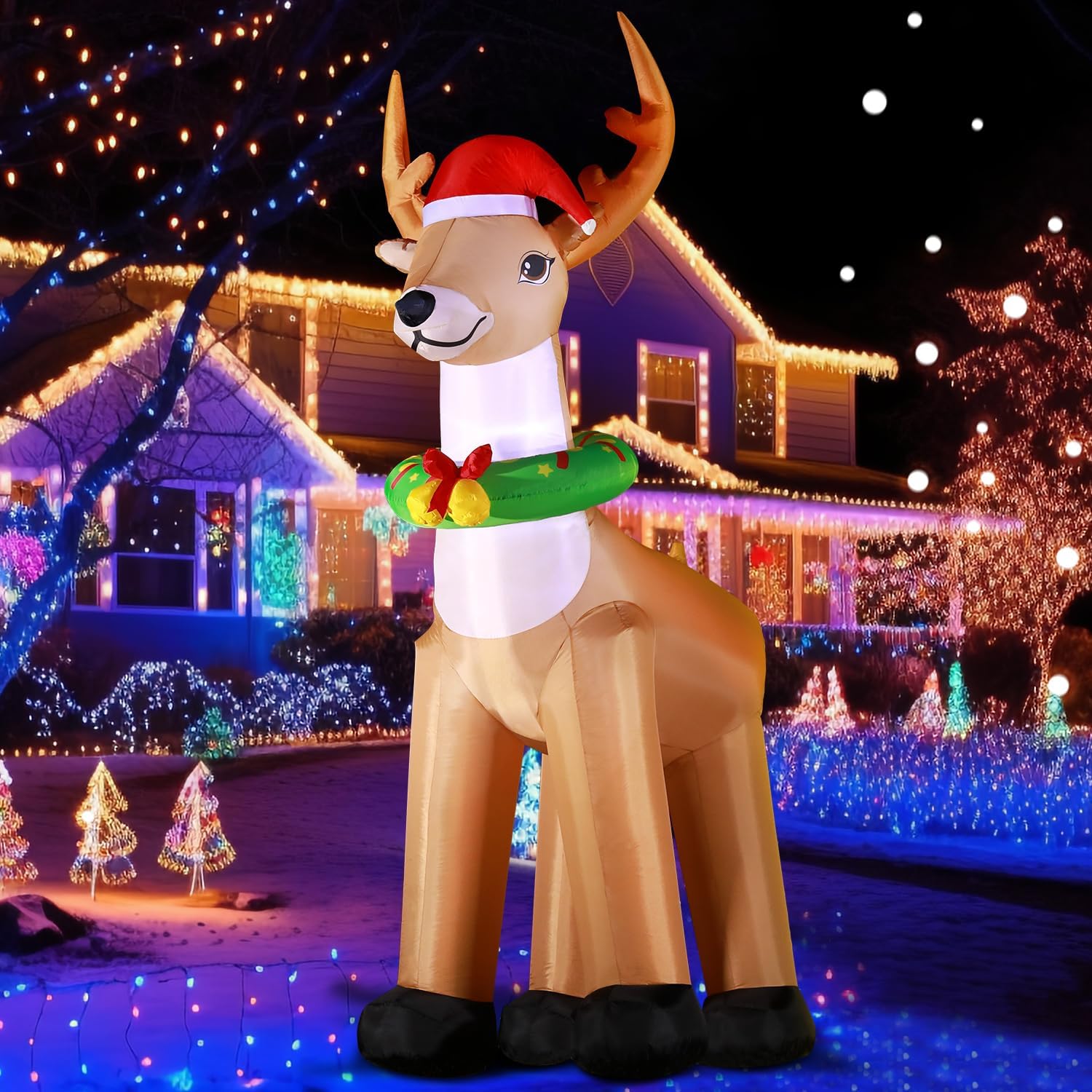 DomKom 12 FT Huge Christmas Inflatable Reindeer Outdoor Decoration, LED Lights Holiday Blow Up Yard Decoration for Holiday Party Garden Yard Lawn Winter Decor