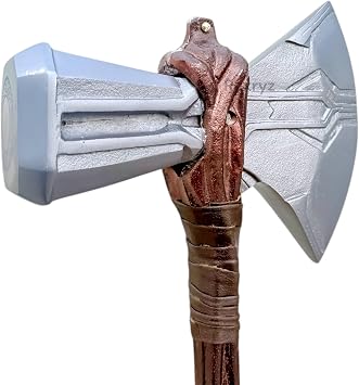 Thor Stormbreaker 1:1 Scale Collectible Metal Axe, Cosplay Movie Prop Replica Hammer Weapon, Silver and Brown.