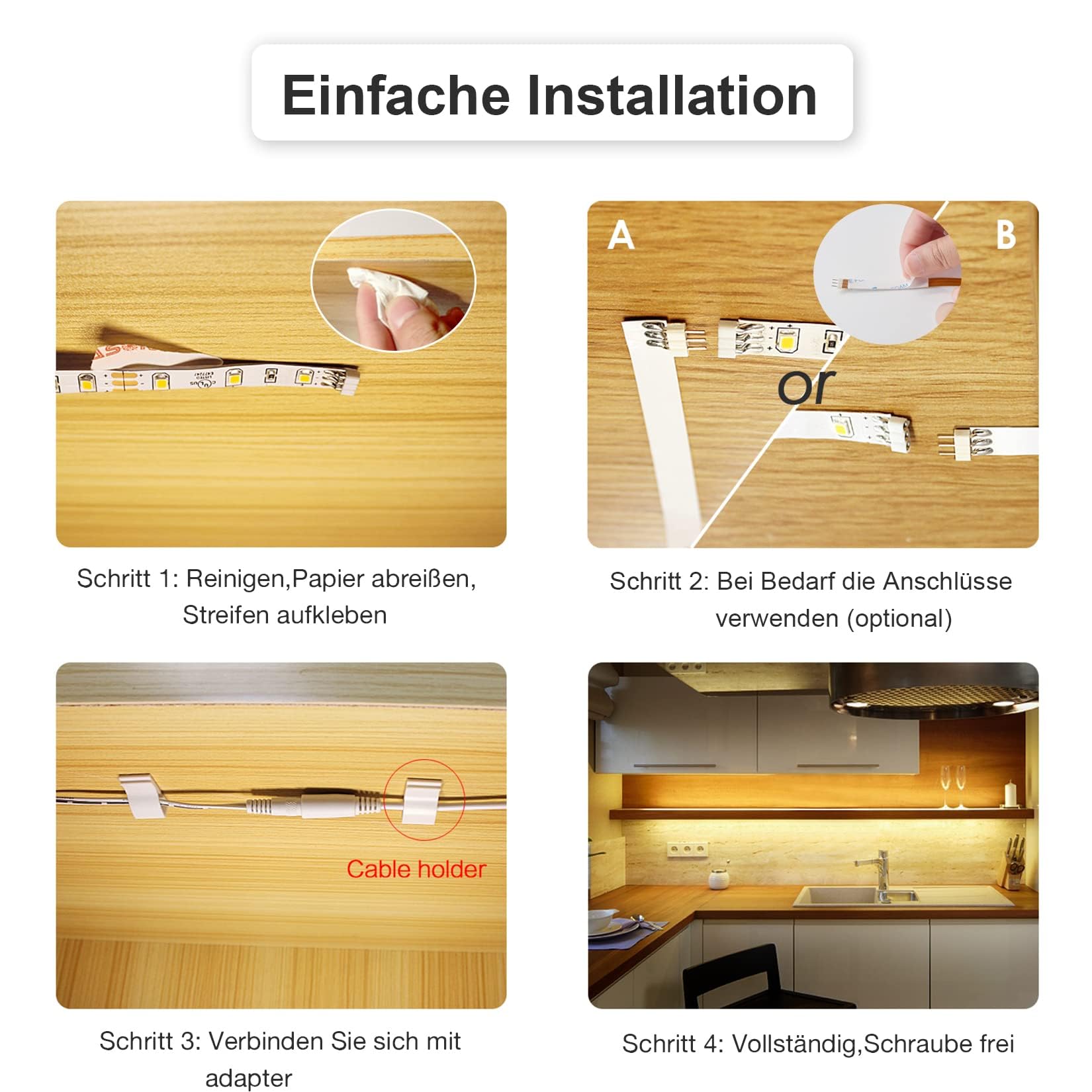 WOBANE 2m LED Unterbauleuchte,Unterschrank Beleuchtung küche mit Schalter,Heller 4 x 50cm Warmweiß küchenunterbauleuchte,12V lichtleiste für TV,Regale,Schrank,Vitrinen,Schreibtisch,1200 Lumen,2700K
