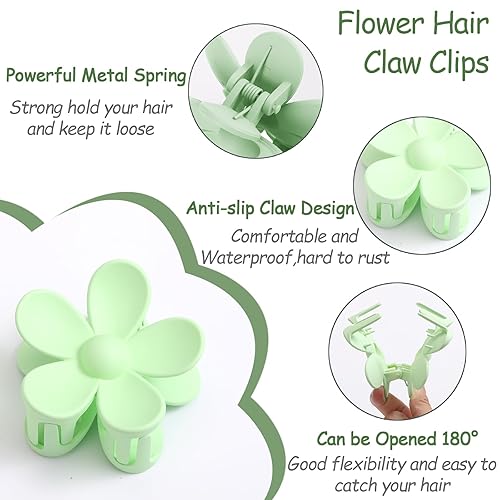 Miniatura 3 de 6 pinzas para el pelo de flores, pinzas mate para mujeres y niñas, 3.15 pulgadas de largo, bonitos clips de sujeción fuerte para cabello grueso y