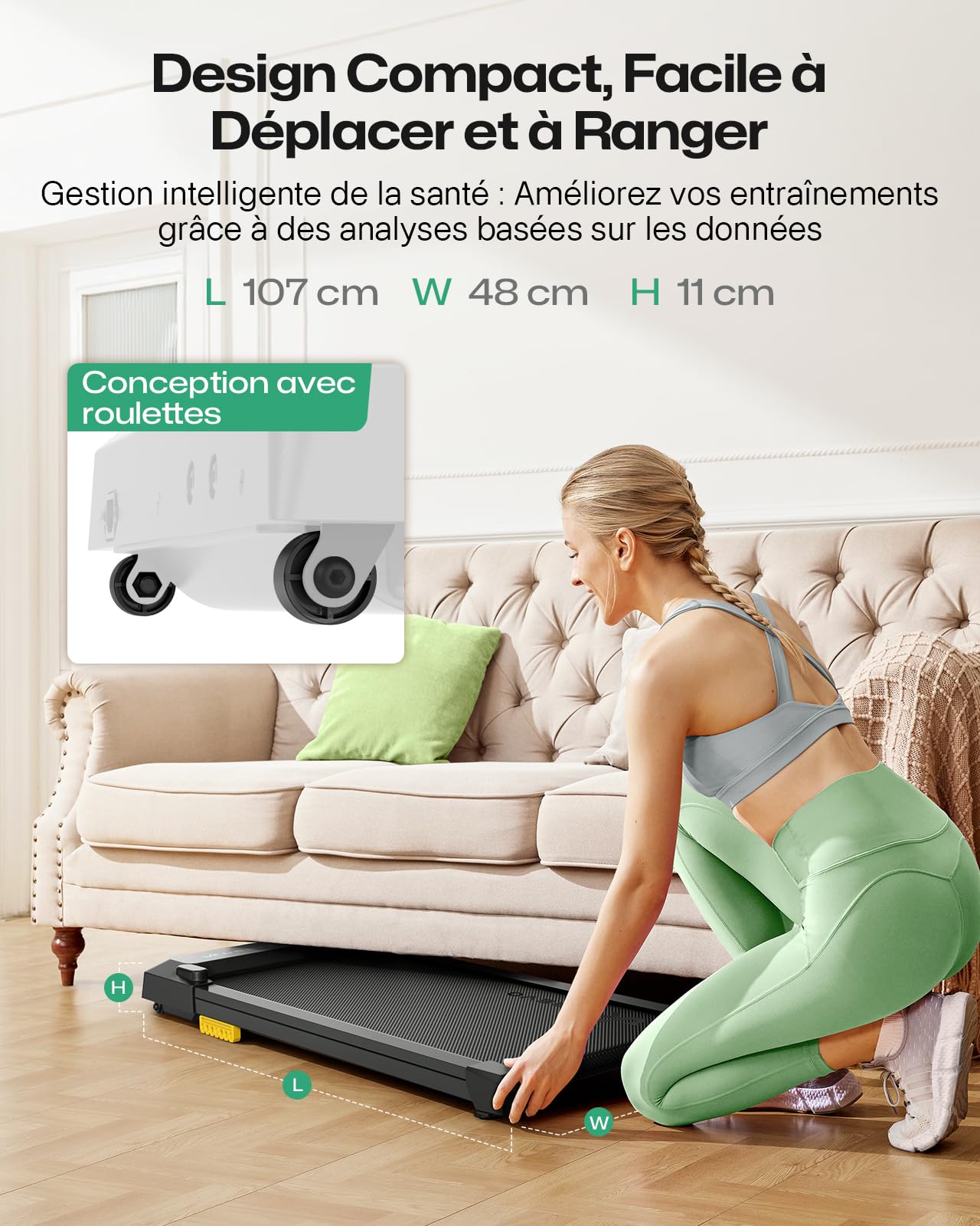 UREVO Tapis de Marche Compact 1-6KM, Tapis de Course Silencieux à Une Touche, Télécommande & Contrôle SmartAPP, Pliable et Léger pour Bureau et Maison, Fitness Quotidien sans Bruit