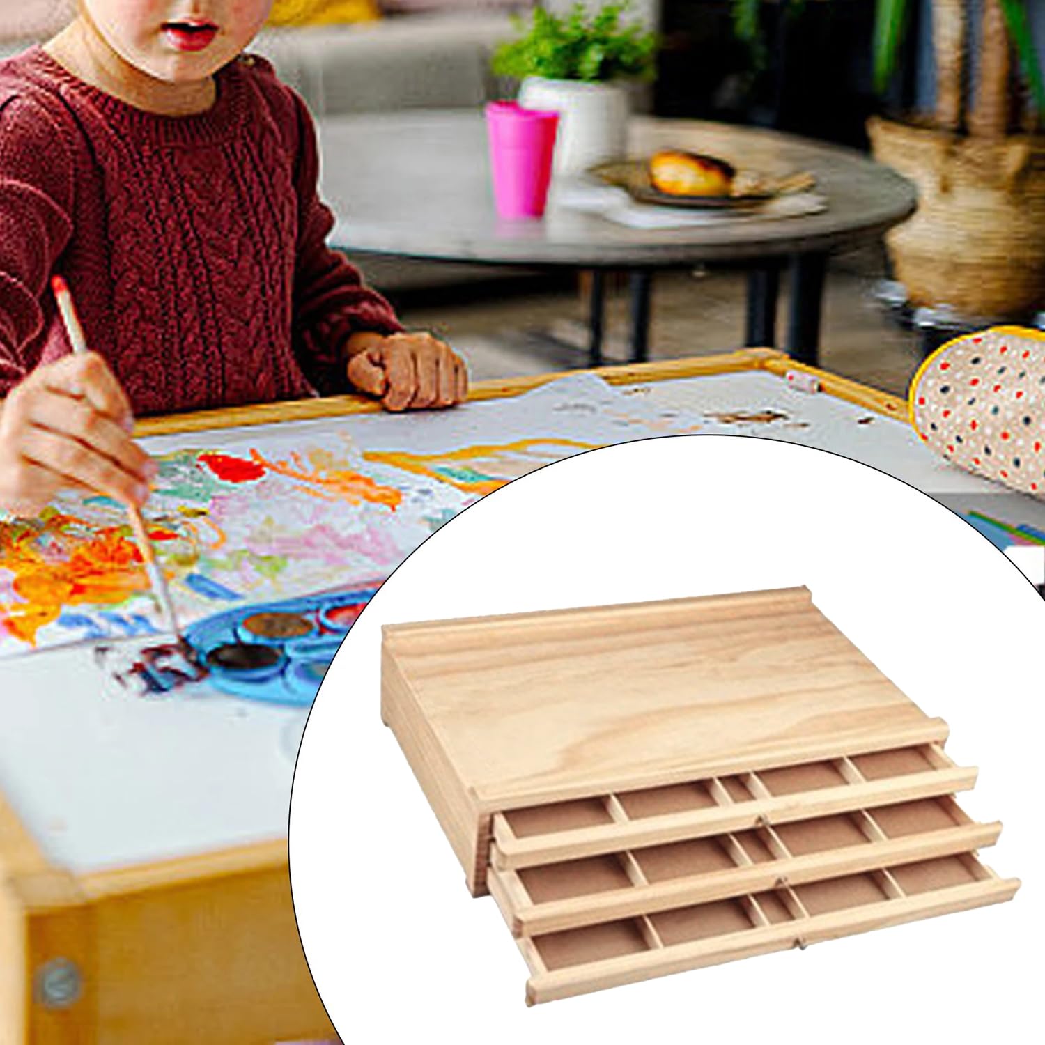 3 Cassetti Scatola Portaoggetti Per Artisti (2pcs),Con 4 Cassetti,Portatile,Scatola Di Immagazzinamento Per l'Arte In Legno Di Faggio Premium,Per Pastelli,Matite,Pennelli Materiale Artistico
