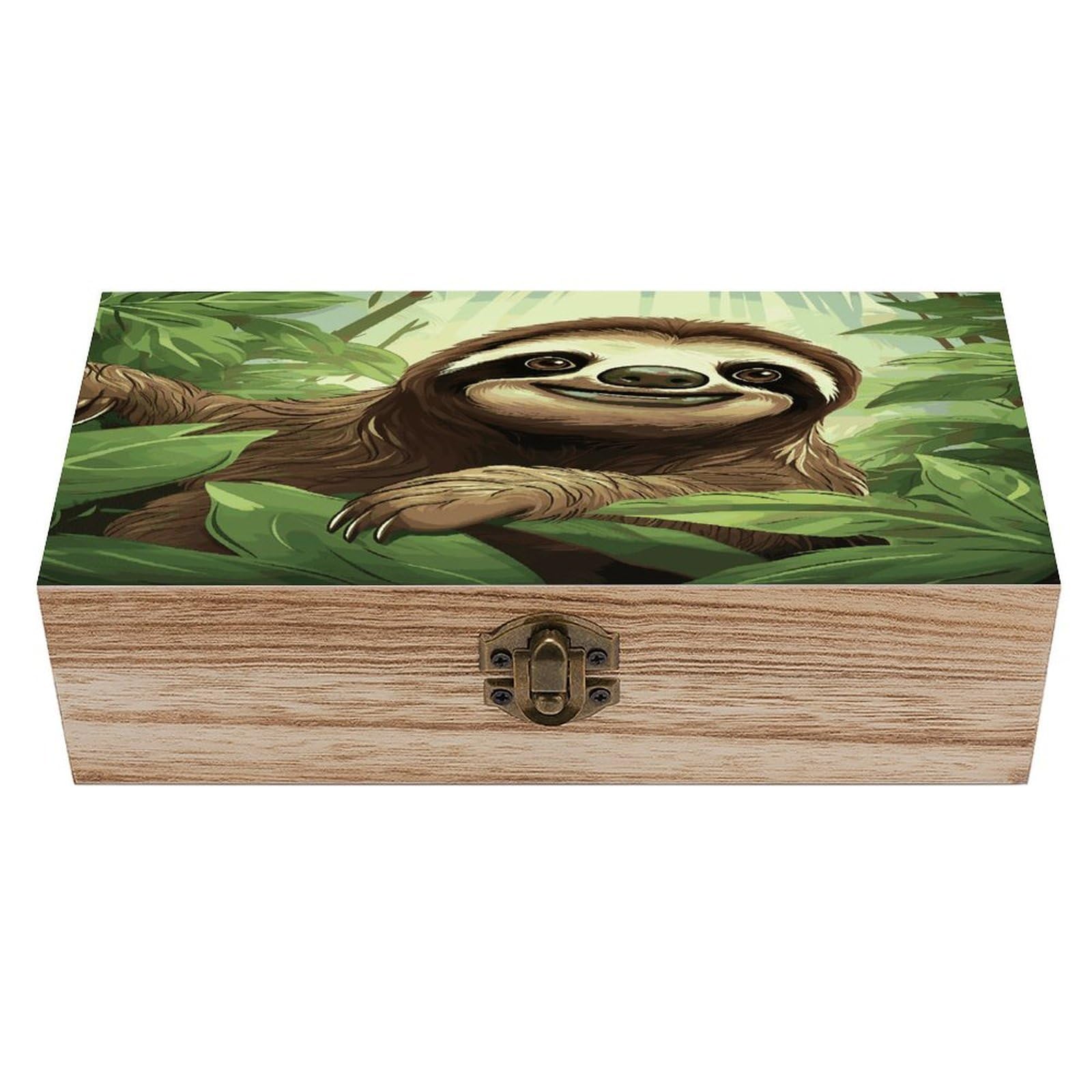 JTREHY Sloths Background Wooden Keepsake Box Vintage-Style Wood Keepsake Case with Hinged Lid Solid Wood Boxes Beautifully Memory Treasure Case Vintage-Style Wooden Storage Box
